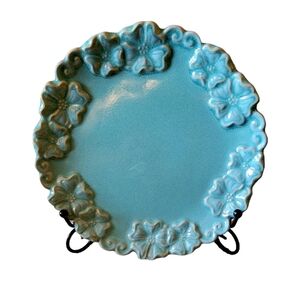 Temptations by Tara 8" Aqua Floral Relief Plate Mini Platter Dogwood Pattern